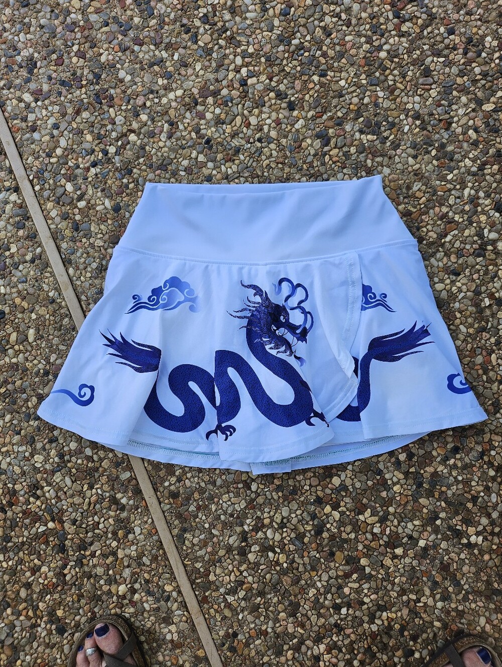 Faye + Florie White Stretch Skort with Blue Dragon Print - Women M